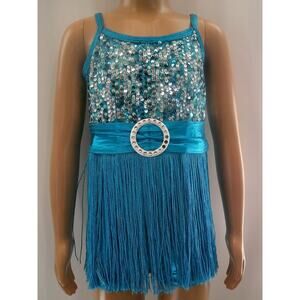 Dance Costume Jazz Small Child Turquoise A Wish Come True V1884 Fringe Sparkle S